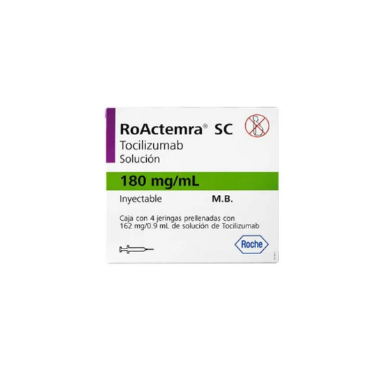 Roactemra 180 mg/ml Caja c/4 Jeringas Prellenadas de 162 mg/0.9 ml